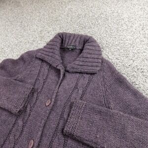 Cable Knit Sweater Womens M Purple Mohair Wool Long Tunic Duster Cardigan Italy